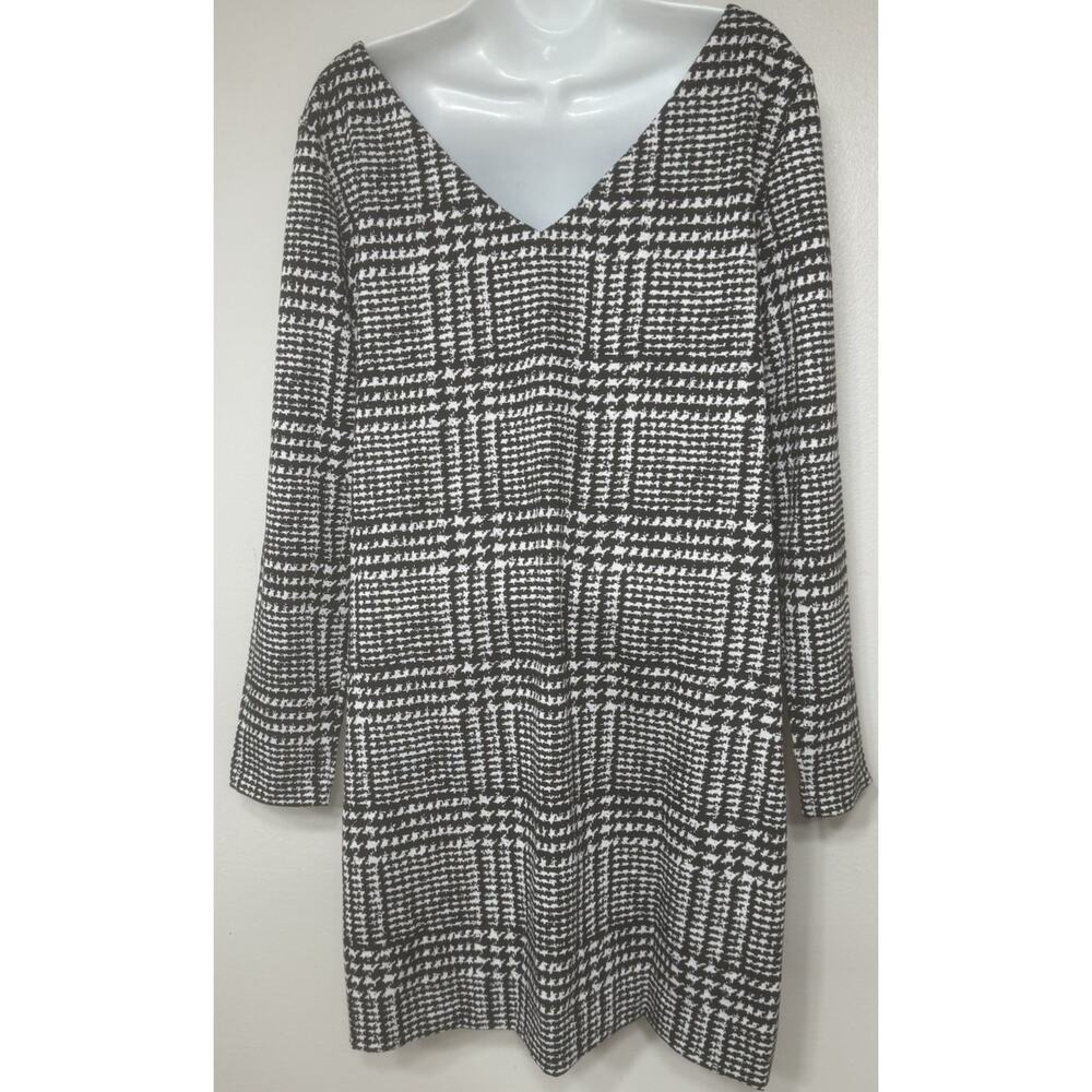 Ann Taylor Loft Shift Dress Women’s 14 Knit Long Sleeve Black Houndstooth NEW - Picture 7 of 12